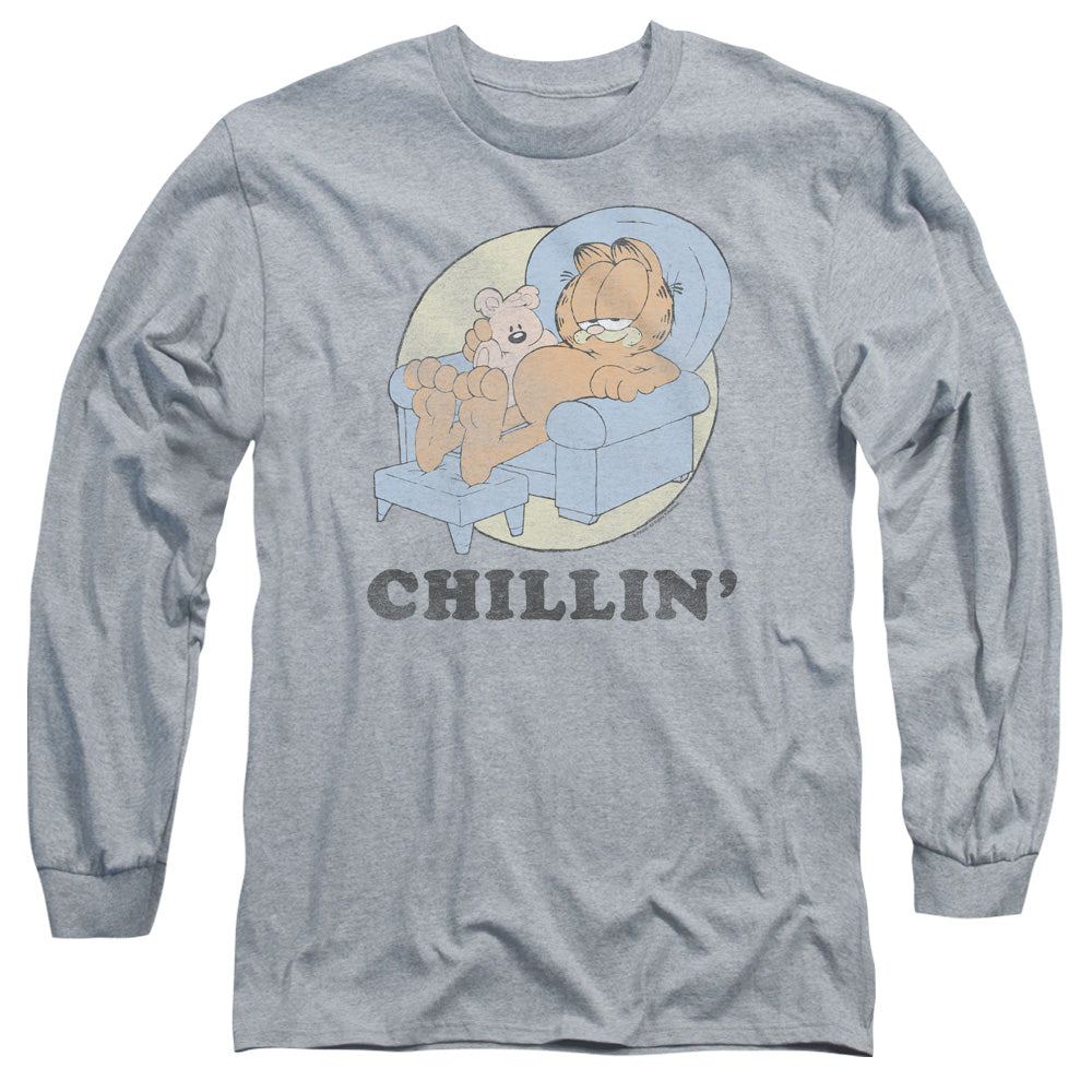 Garfield Chillin Mens Long Sleeve Shirt Athletic Heather Officially Licensed