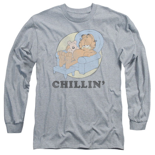 Garfield Chillin Mens Long Sleeve Shirt Athletic Heather Officially Licensed