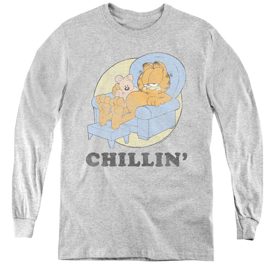 Garfield Chillin Long Sleeve Kids Youth T Shirt Athletic Heather