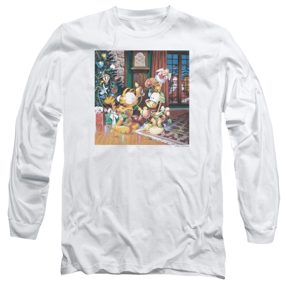 Garfield Odie Tree Mens Long Sleeve Shirt White Officially Licensed