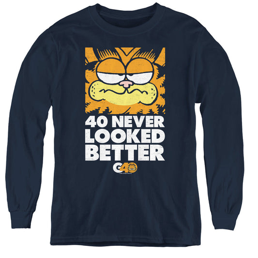 Garfield 40 Looks Long Sleeve Kids Youth T Shirt Navy