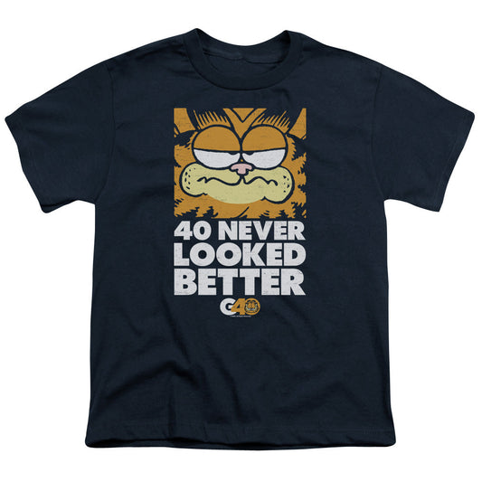 Garfield 40 Looks Kids Youth T Shirt Navy