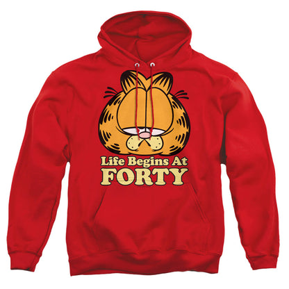 Garfield Life Begins At Forty Mens Hoodie Red