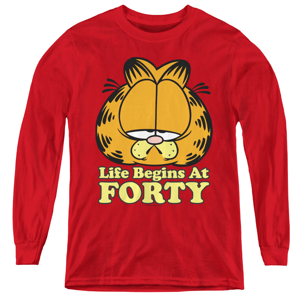 Garfield Life Begins at Forty Long Sleeve Kids Youth T Shirt Red