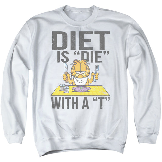 Garfield Diet Is Die With A T Mens Crewneck Sweatshirt White Officially Licensed