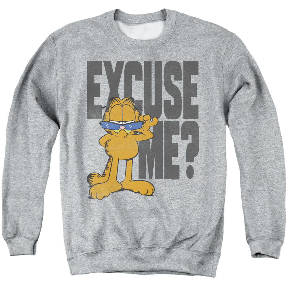 Garfield Excuse Me? Mens Crewneck Sweatshirt Athletic Heather Officially Licensed