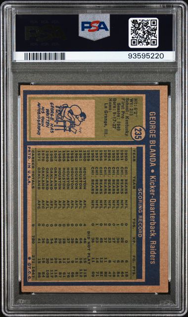 Graded 1972 Topps George Blanda #235 Football Card PSA 5 Excellent