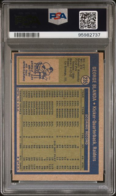 Graded 1972 Topps George Blanda #235 Football Card PSA 6 EX-MT