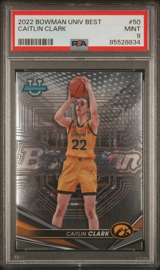 Graded 2022 Topps Bowman University Best Caitlin Clark #50 Rookie RC Basketball Card PSA 9 Mint