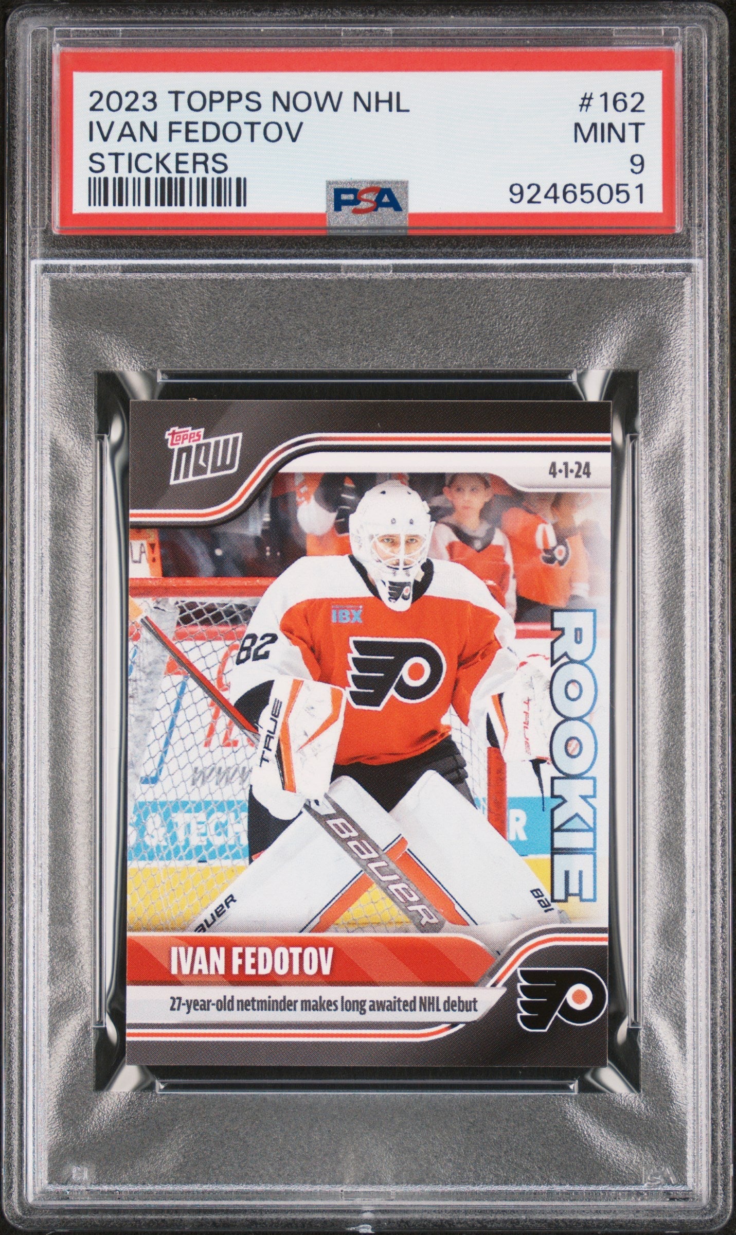 Graded 2023 Topps Now Ivan Fedotov #162 Stickers Rookie RC Hockey Card PSA 9 Mint
