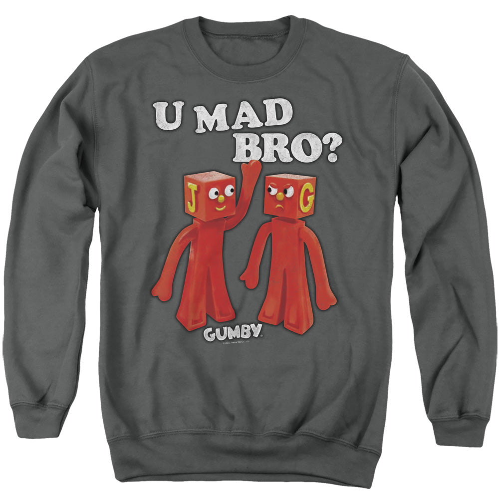 Gumby U Mad Bro Mens Crewneck Sweatshirt Charcoal