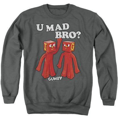 Gumby U Mad Bro Mens Crewneck Sweatshirt Charcoal