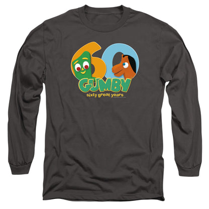 Gumby 60Th Mens Long Sleeve Shirt Charcoal Officially Licensed