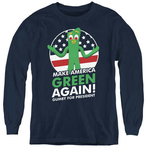 Gumby for President Long Sleeve Kids Youth T Shirt Navy