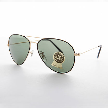Metal Aviator Vintage Sunglass with Teardrop Glass Lens - Goose