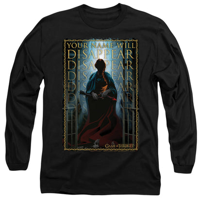 Game Of Thrones Your Name Will Disappear Mens Long Sleeve Shirt Black Officially Licensed
