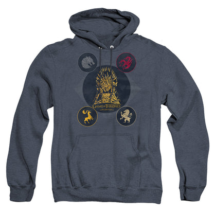 Game Of Thrones 4 Houses 4 The Throne Mens Heather Hoodie Navy Officially Licensed