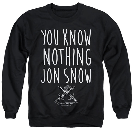 Game Of Thrones You Know Nothing Jon Snow Mens Crewneck Sweatshirt Black Officially Licensed