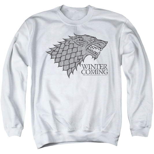 Game Of Thrones Startk Winter Is Coming On White Mens Crewneck Sweatshirt White Officially Licensed