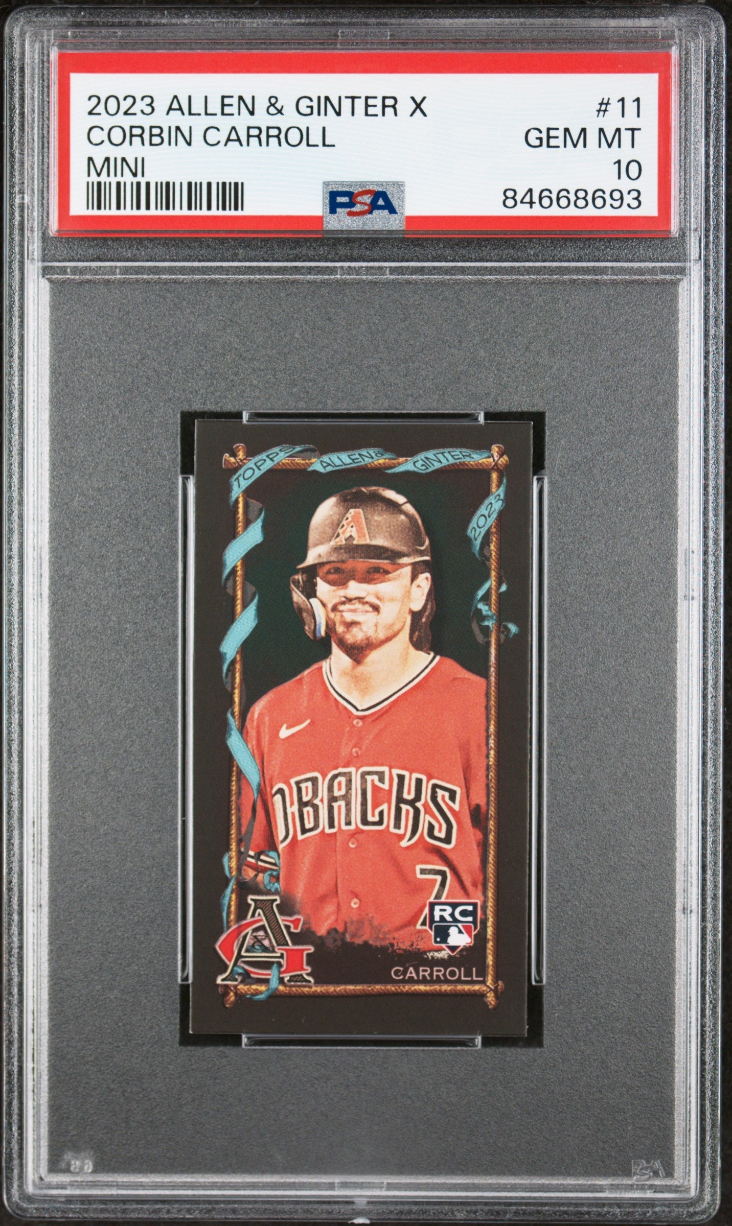 Graded 2023 Topps Allen & Ginter Corbin Carroll #11 Mini Rookie RC Baseball Card PSA 10 Gem Mint