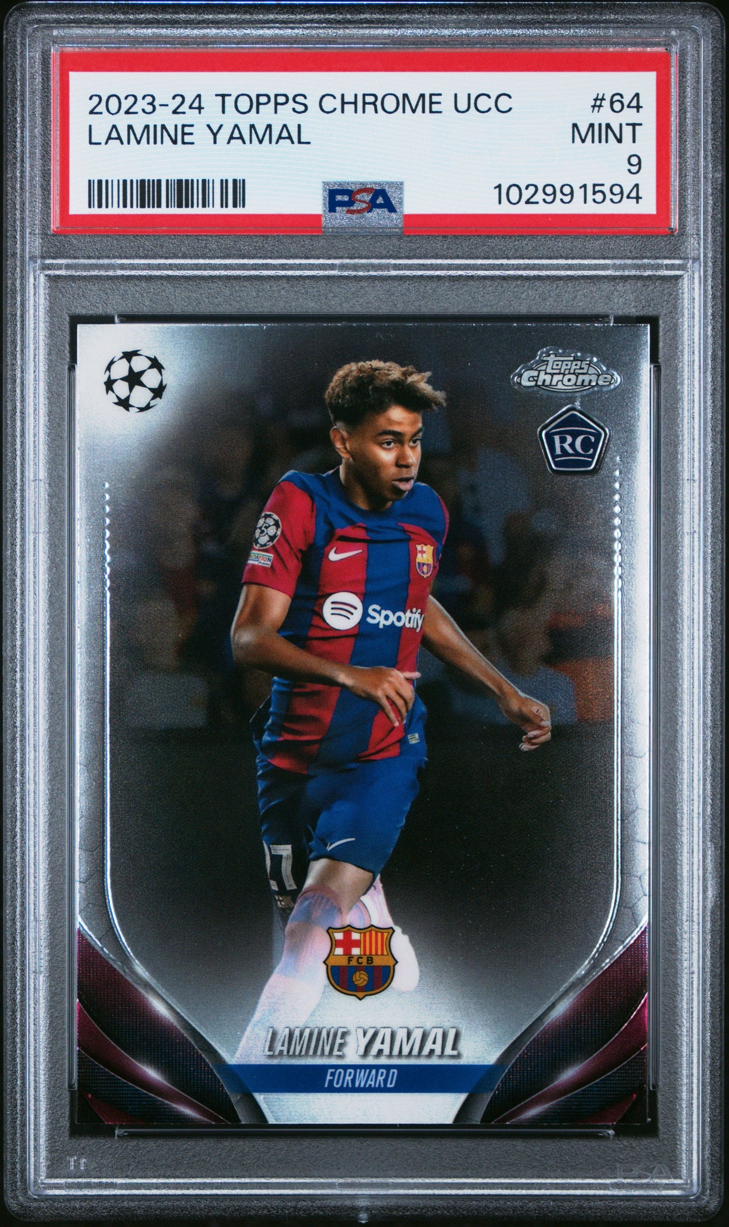 Graded 2023 Topps Chrome UCC Lamine Yamal #64 Rookie RC Soccer Card PSA 9 Mint