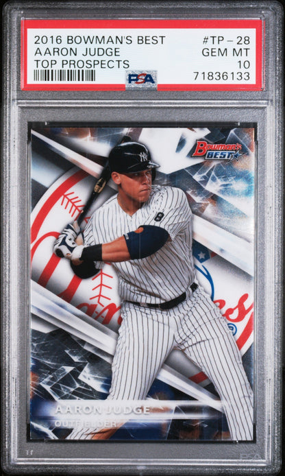 Graded 2016 Topps Bowmans Best Aaron Judge #TP28 Top Prospects Rookie RC Baseball Card PSA 10 Gem Mint
