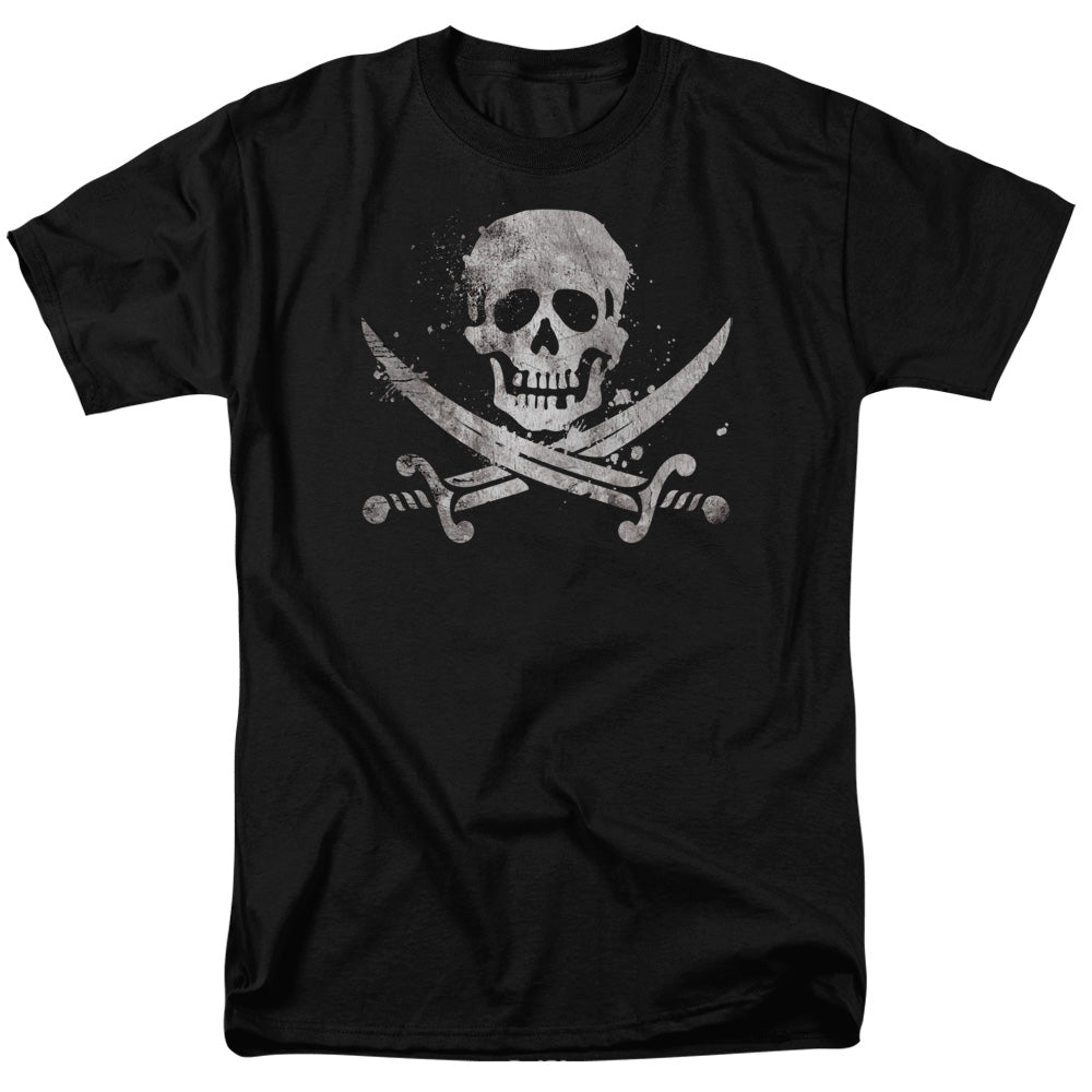 Distressed Jolly Roger Mens T Shirt Black Officially Licensed