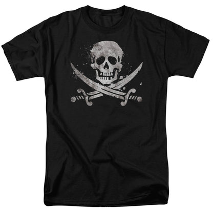 Distressed Jolly Roger Mens T Shirt Black Officially Licensed