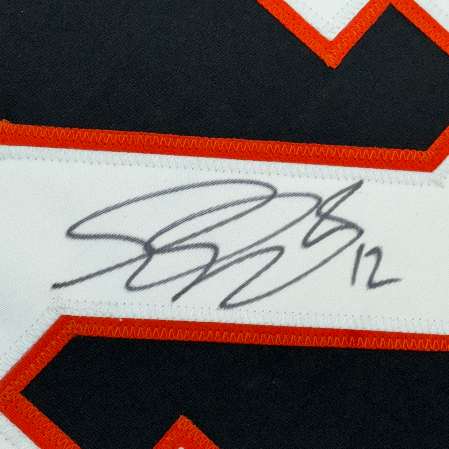 Framed Autographed/Signed Simon Gagne 35x39 Philadelphia Black Hockey Jersey JSA COA