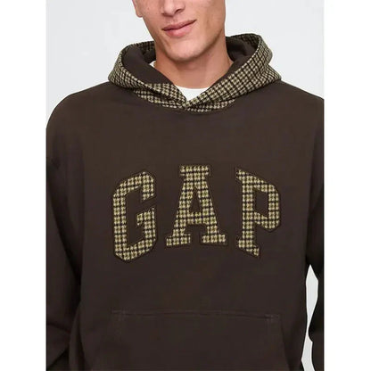 Gap Houndstooth Logo Dark Brown Hoodie