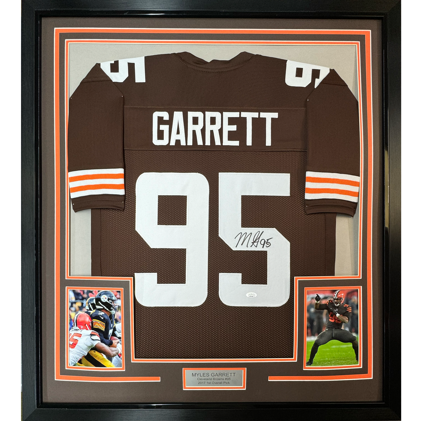 Framed Autographed/Signed Myles Garrett 35x39 Cleveland Brown Football Jersey JSA COA