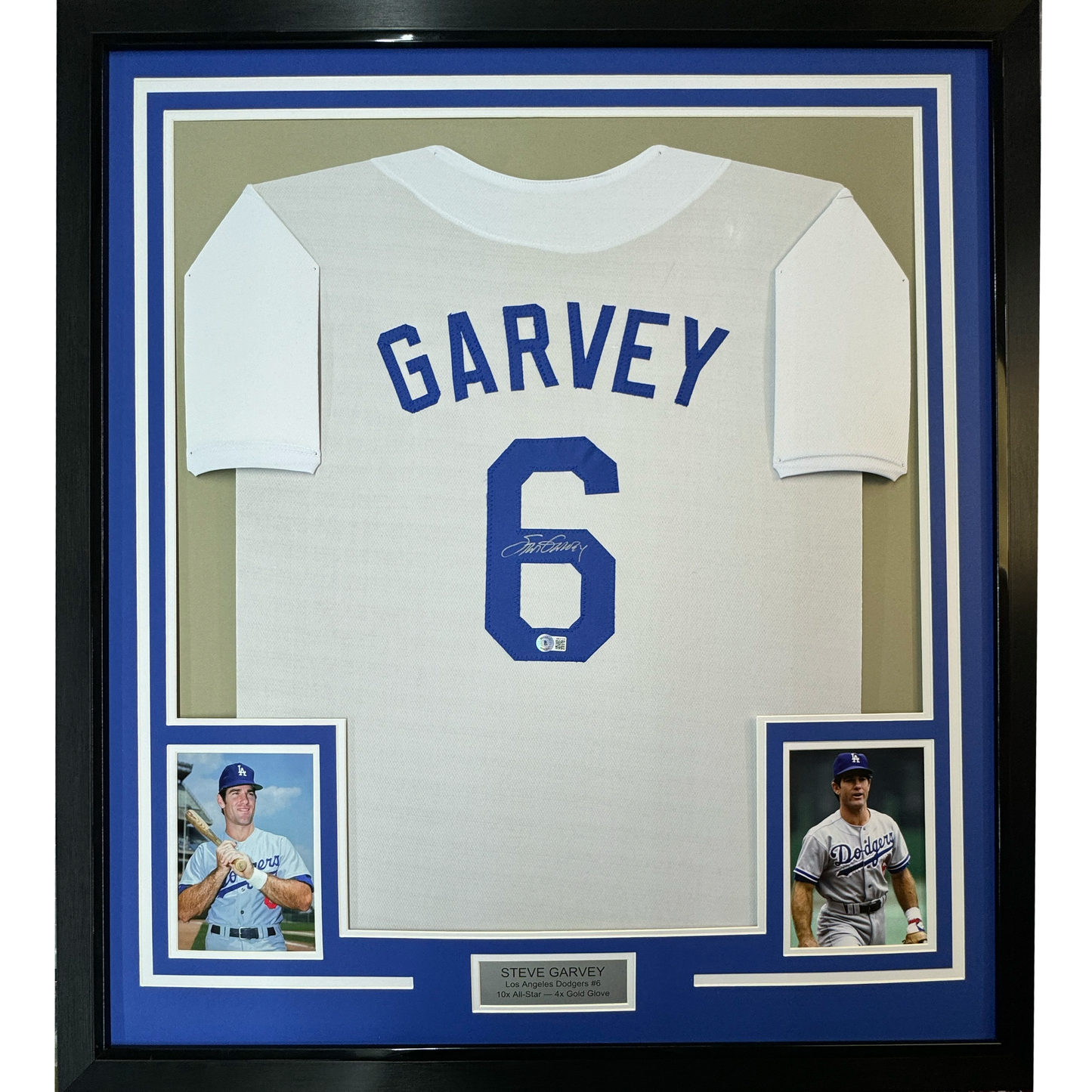 Framed Autographed/Signed Steve Garvey 35x39 Los Angeles LA White Baseball Jersey Beckett BAS COA