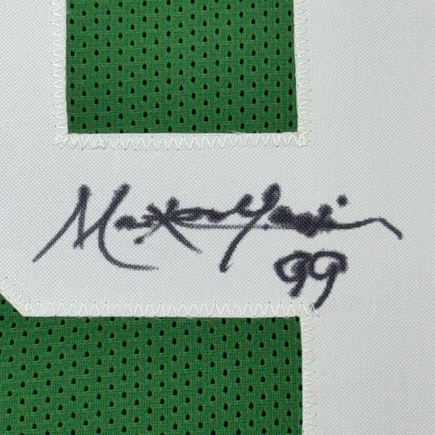 Framed Autographed/Signed Mark Gastineau 35x39 New York Green Football Jersey JSA COA