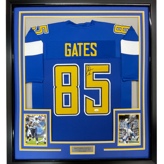 Framed Autographed/Signed Antonio Gates 35x39 Los Angeles LA Color Rush Football Jersey Beckett BAS COA