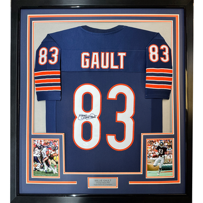 Framed Autographed/Signed Willie Gault 35x39 Chicago Blue Football Jersey JSA COA