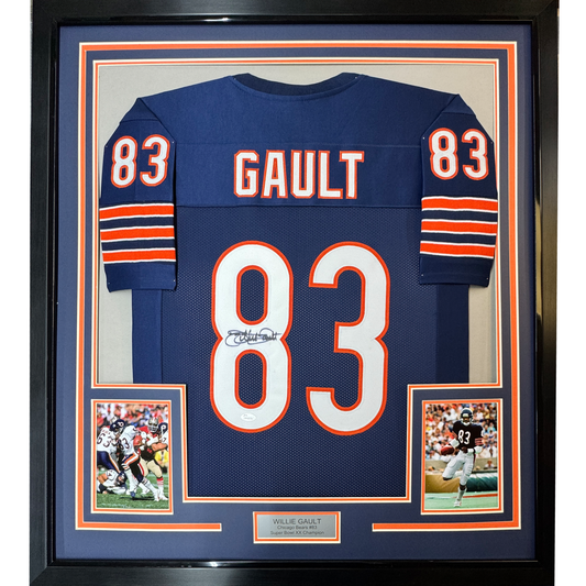 Framed Autographed/Signed Willie Gault 35x39 Chicago Blue Football Jersey JSA COA