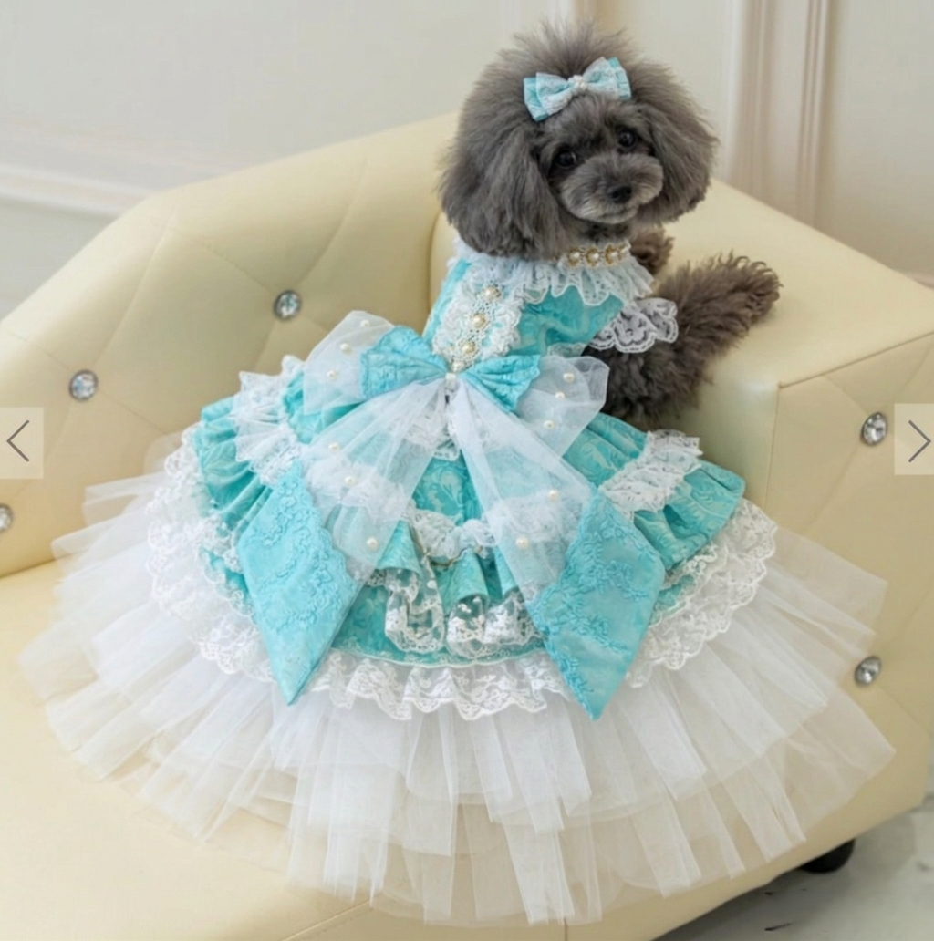 Handmade Luxury Rococo Princess Dog Dress with Crinoline Train – Vintage Royal Pet Gown for Weddings & Photoshoots