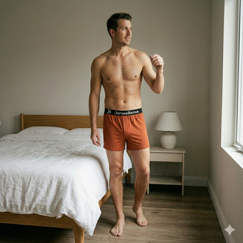 Men's Bamboo Boxer Shorts - Ultra-Soft & Breathable Underwear (Orange)