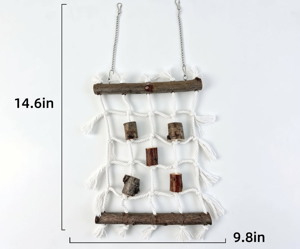 Natural Wood & Cotton Rope Hanging Reptile Climbing Net