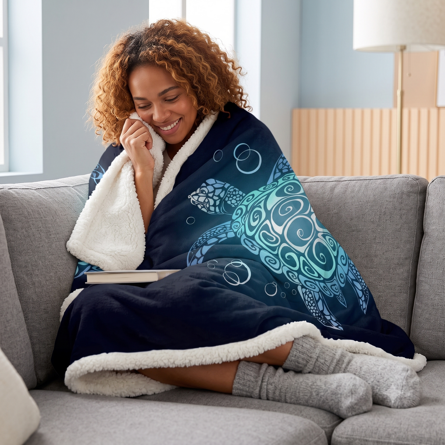 Oceanic Turtle Sherpa Throw Blanket