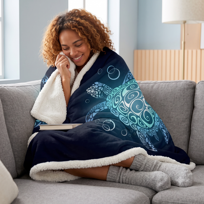 Oceanic Turtle Sherpa Throw Blanket
