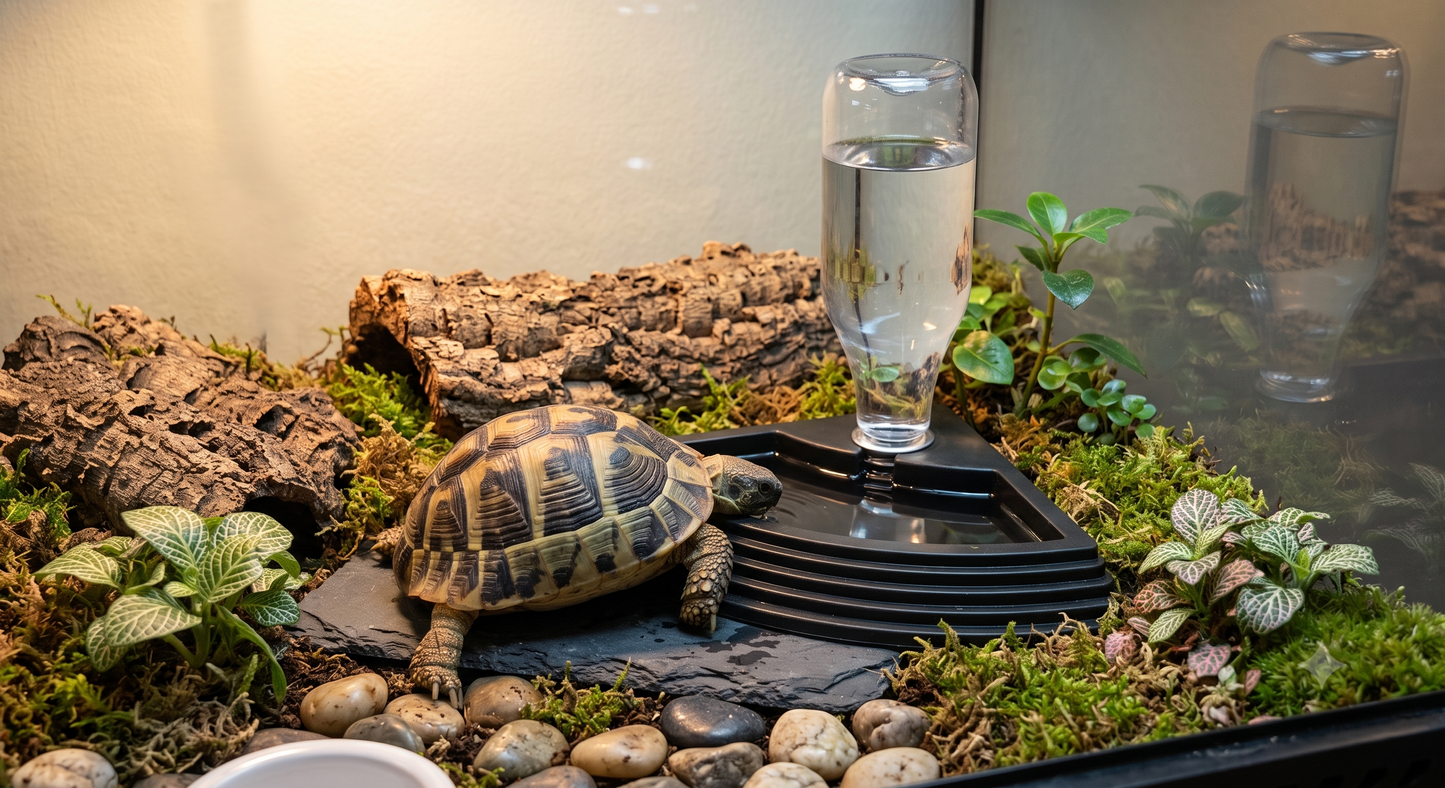 Space-Saving Corner Reptile Water Dispenser & Step Ramp