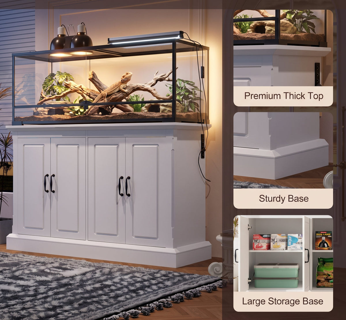 50" Heavy-Duty Terrarium & Aquarium Stand with 4-Door Storage Cabinet & Built-In Power Strip (880 lb Capacity)