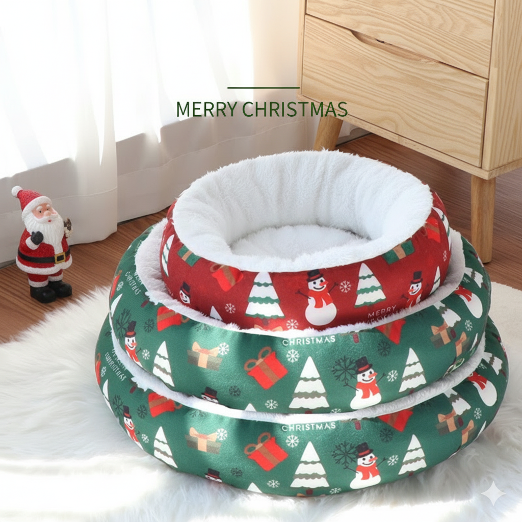 Cozy Christmas Round Pet Bed