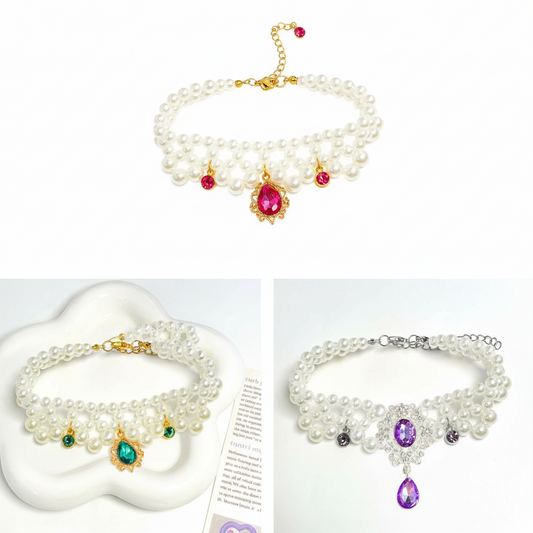 Pearl Pet Necklace with Gem Pendant