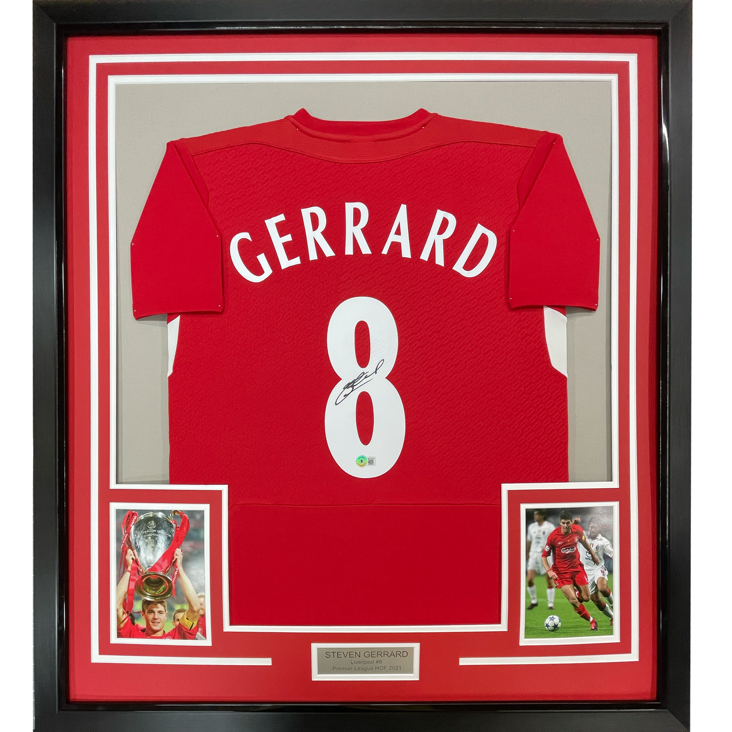 Framed Autographed/Signed Steven Gerrard 35x39 Liverpool Red Soccer Jersey Beckett BAS COA