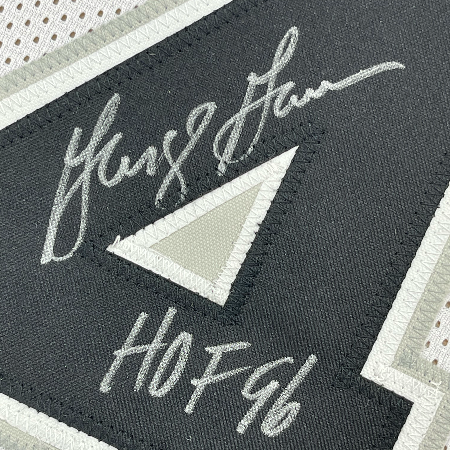 Framed Autographed/Signed George Gervin 35x39 HOF 96 San Antonio White Basketball Jersey JSA COA