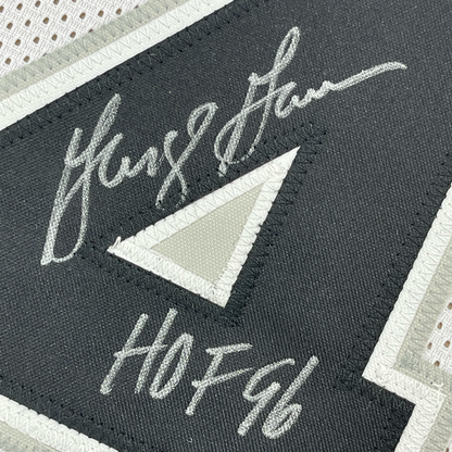 Framed Autographed/Signed George Gervin 35x39 HOF 96 San Antonio White Basketball Jersey JSA COA