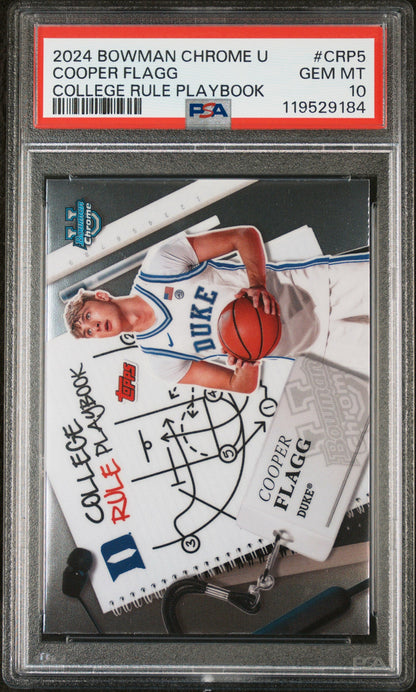 Graded 2024 Topps Bowman Chrome U Cooper Flagg #CRP5 College Rule Playbook Rookie RC Basketball Card PSA 10 Gem Mint