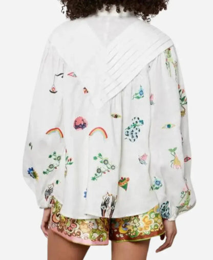 Gizelle Bryant Love Hotel S01 Bryant White Printed Blouse